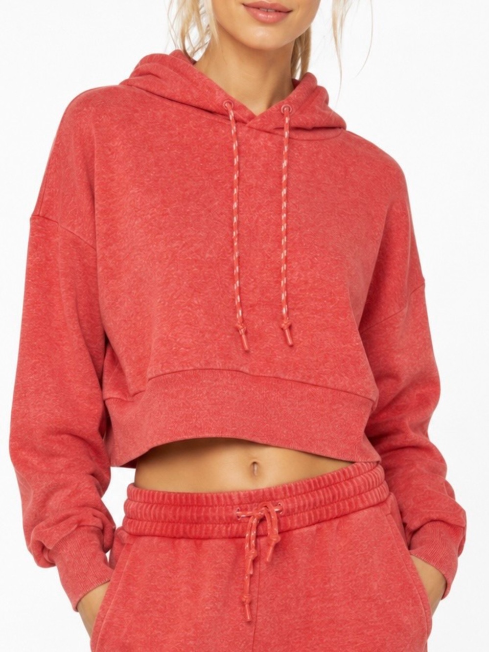 Lorna Jane Coral Orange Cropped Hoodie Sweatshirt Pullover Womens XS Athleisure